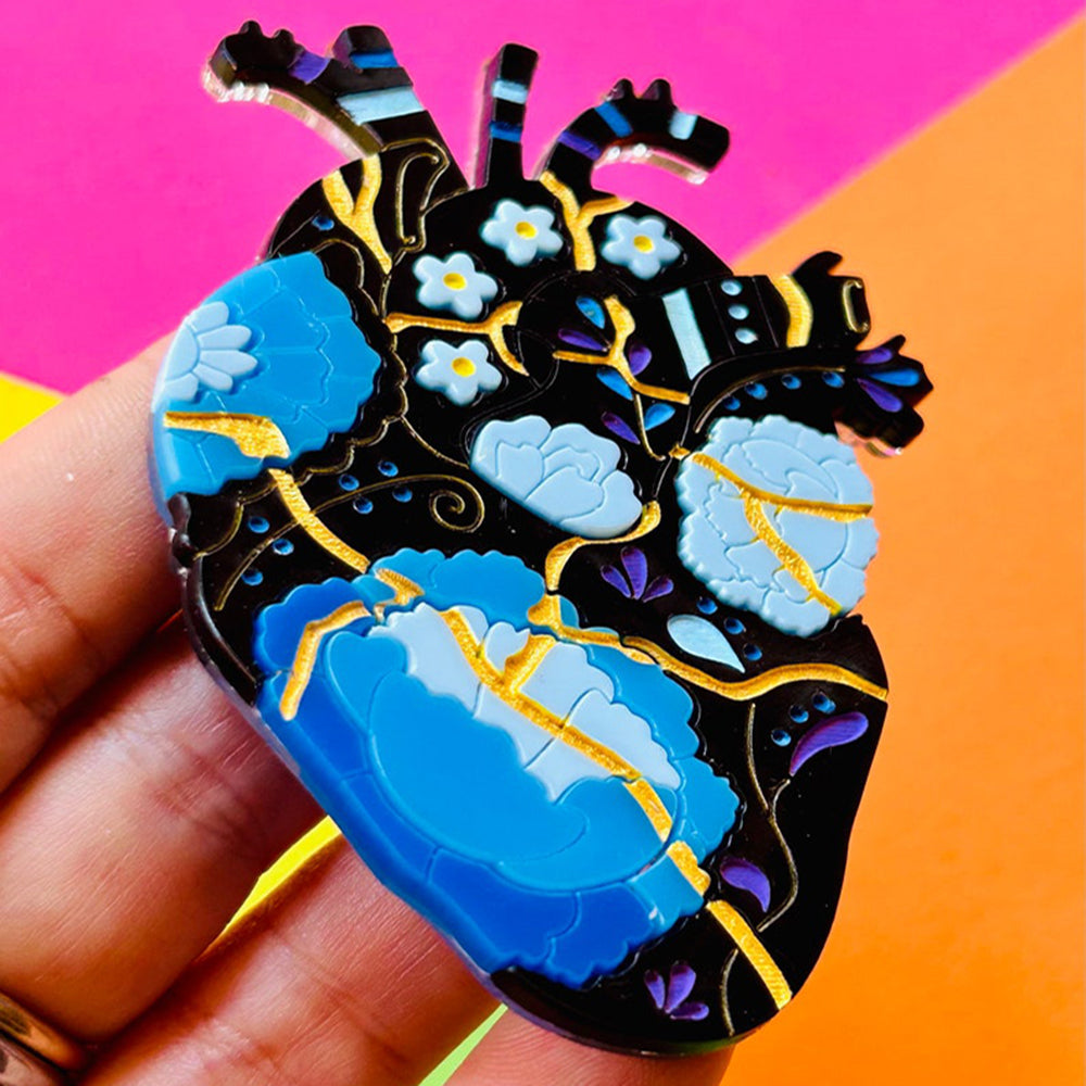 Anatomic Hearts Collection - Acrylic Brooch with Japanese Kintsugi Heart by Makokot Design