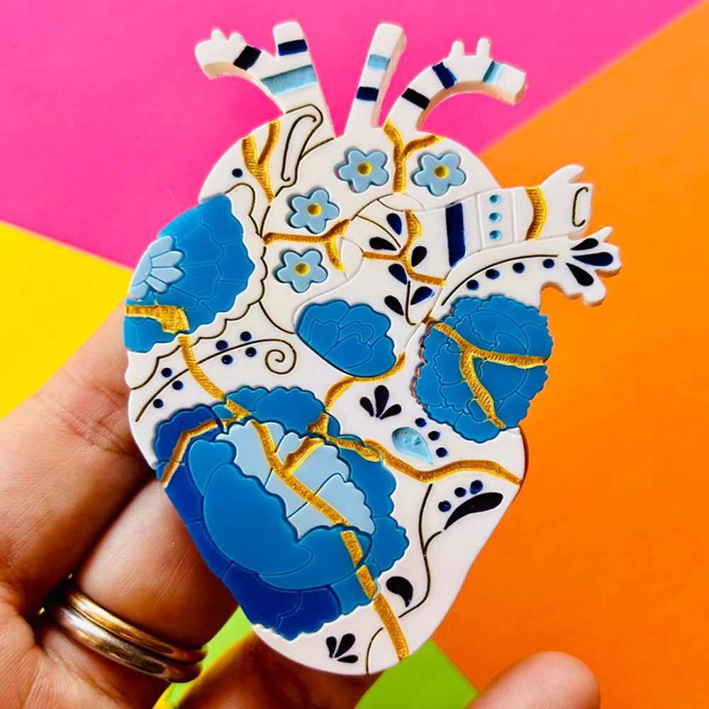 Anatomic Hearts Collection - Acrylic Brooch with Japanese Kintsugi Heart by Makokot Design