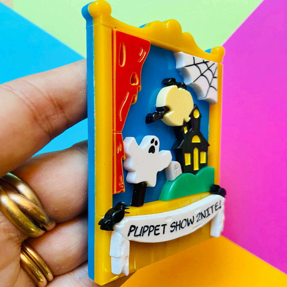 Halloween 2022 - Creepy Funfair Collection - Scary Puppet Show Acrylic Brooch by Makokot Design