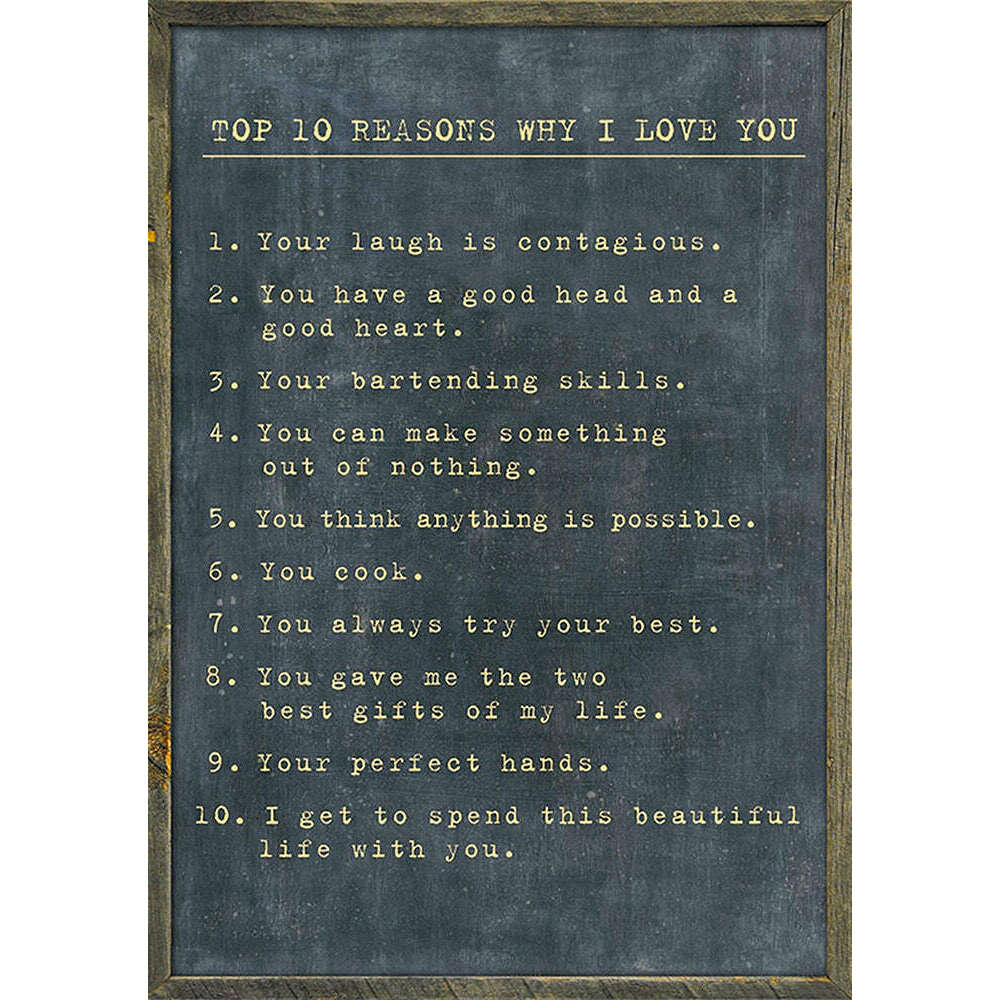 Custom Top 10 Reasons Why I Love You - Grey Wood Art Print - 25" X 36" by Sugarboo Design