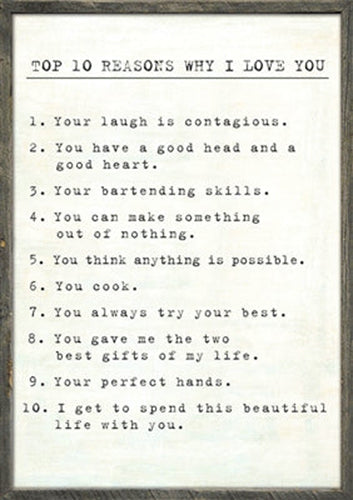 Custom Top 10 Reasons Why I Love You - Grey Wood Art Print - 25" X 36" by Sugarboo Design