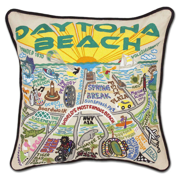 Daytona Beach Hand-Embroidered Pillow