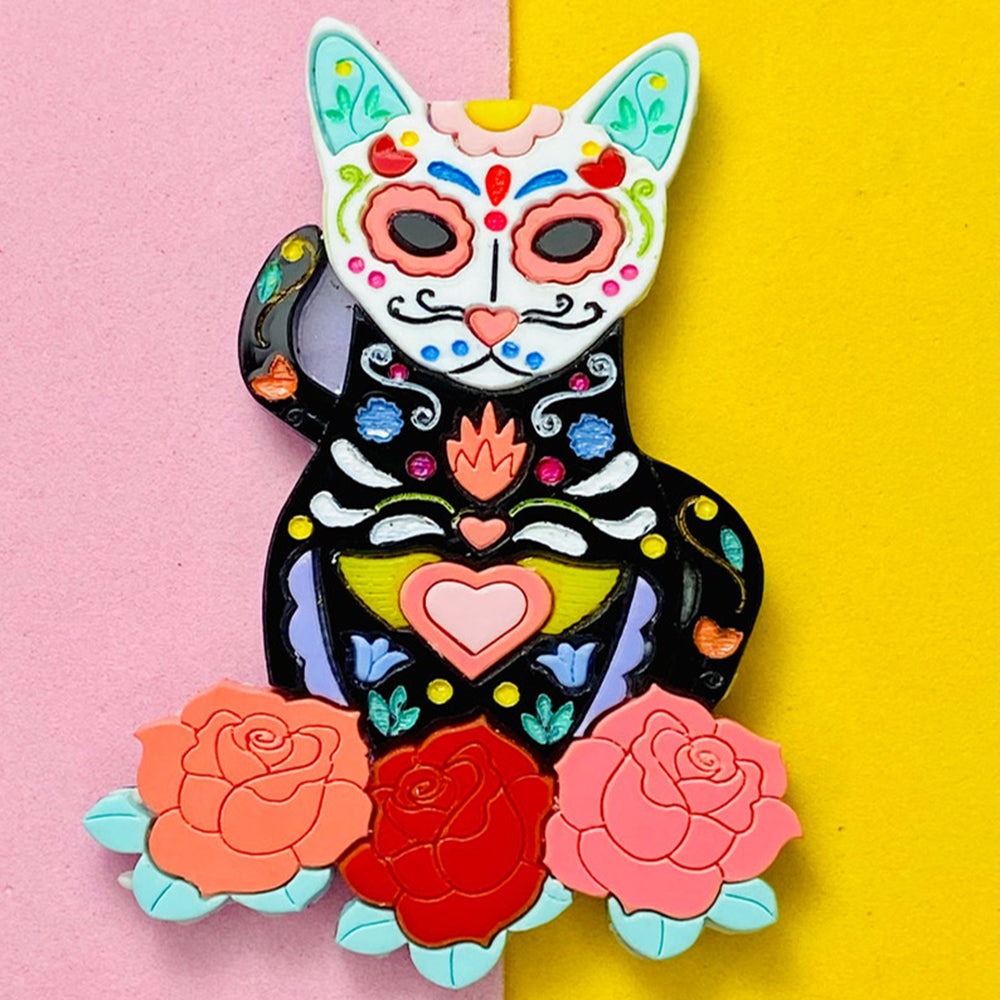 Day of the Dead 2021 Collection - Calavera Cats Acrylic Brooch by Makokot Design