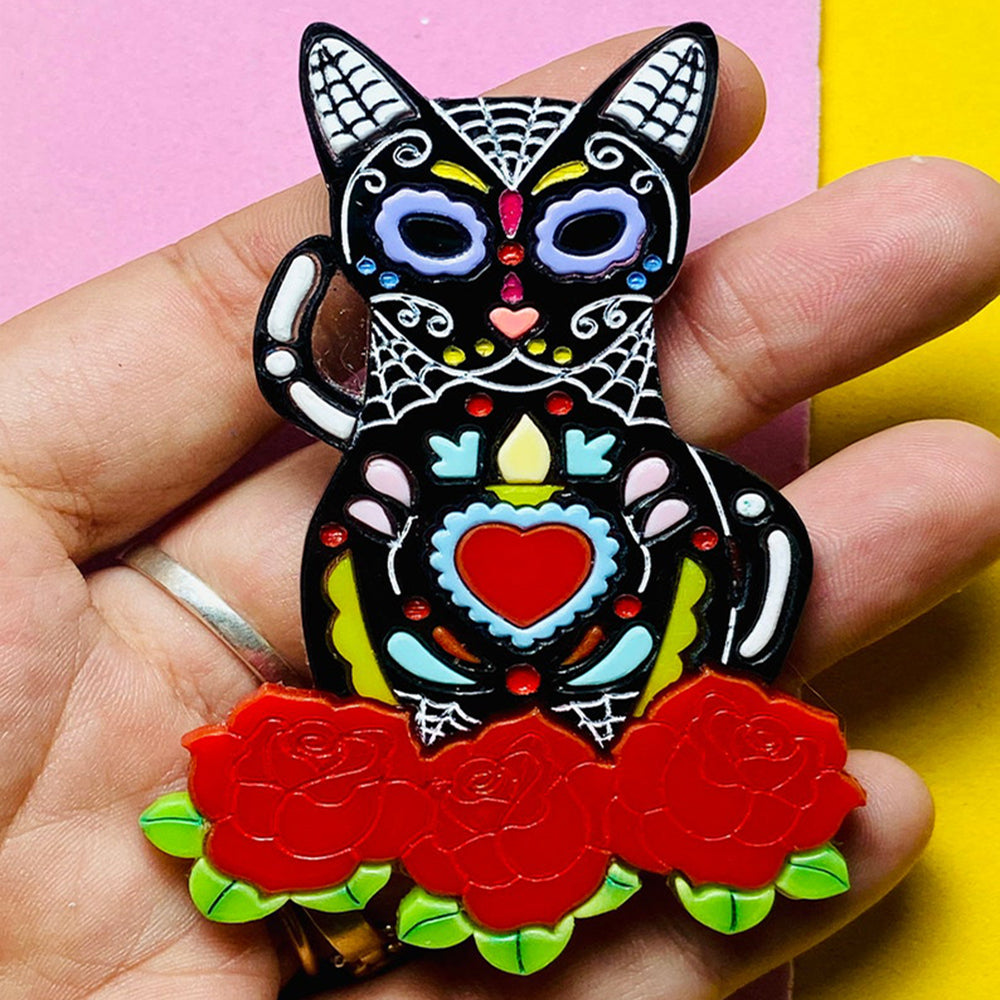 Day of the Dead 2021 Collection - Calavera Cats Acrylic Brooch by Makokot Design