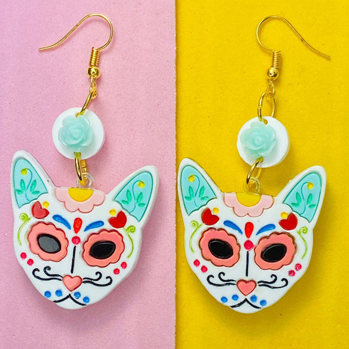 Day of the Dead 2021 Collection - Calavera Cats Acrylic Earrings by Makokot Design