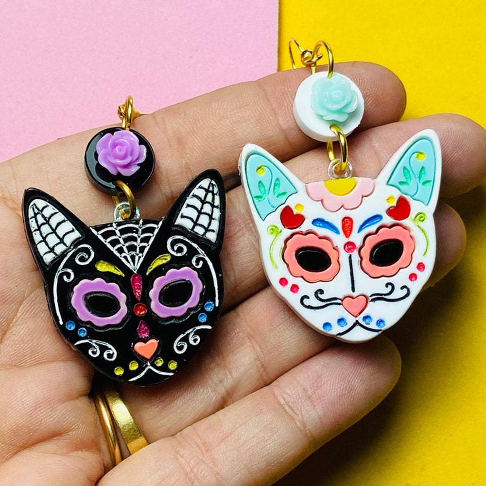 Day of the Dead 2021 Collection - Calavera Cats Acrylic Earrings by Makokot Design