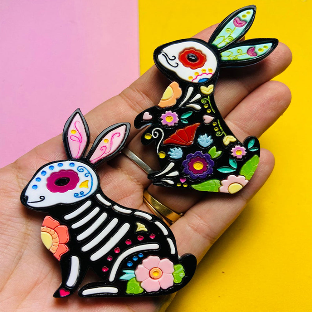 Day of the Dead 2021 Collection - Calavera Rabbits Acrylic Brooch by Makokot Design