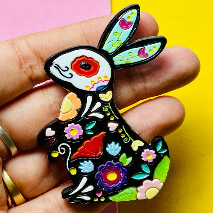 Day of the Dead 2021 Collection - Calavera Rabbits Acrylic Brooch by Makokot Design