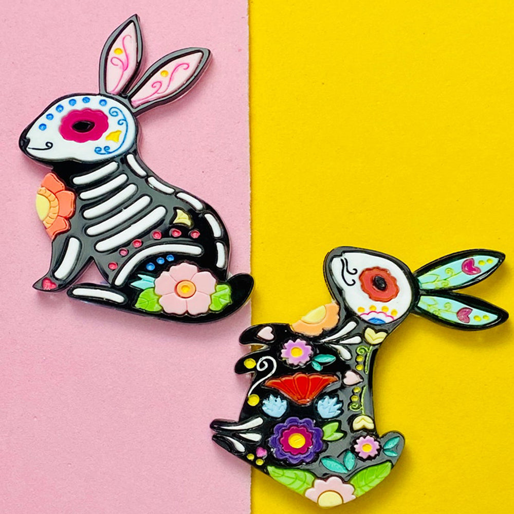 Day of the Dead 2021 Collection - Calavera Rabbits Acrylic Brooch by Makokot Design