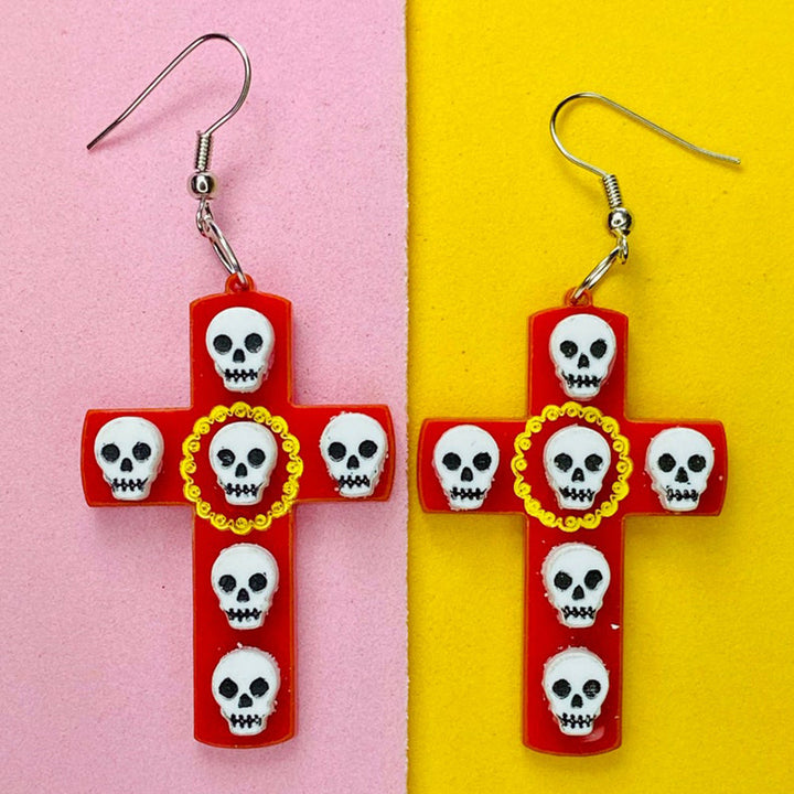 Day of the Dead 2021 Collection - Cross with Skulls Earrings by Makokot Design