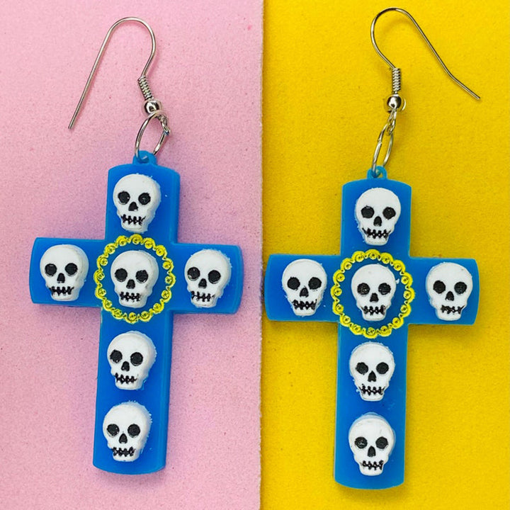 Day of the Dead 2021 Collection - Cross with Skulls Earrings by Makokot Design