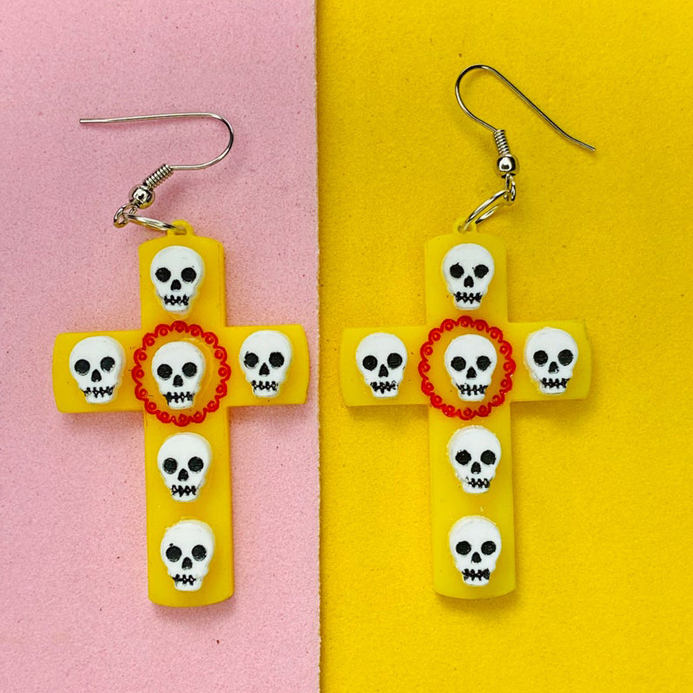 Day of the Dead 2021 Collection - Cross with Skulls Earrings by Makokot Design