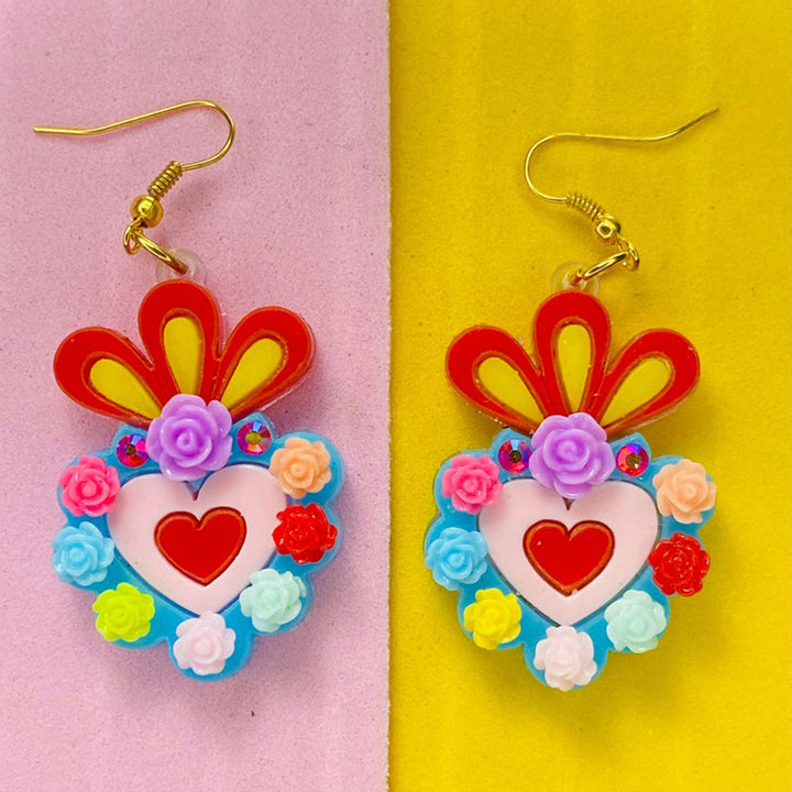Day of the Dead 2021 Collection - Heart with Flowers Earrings by Makokot Design