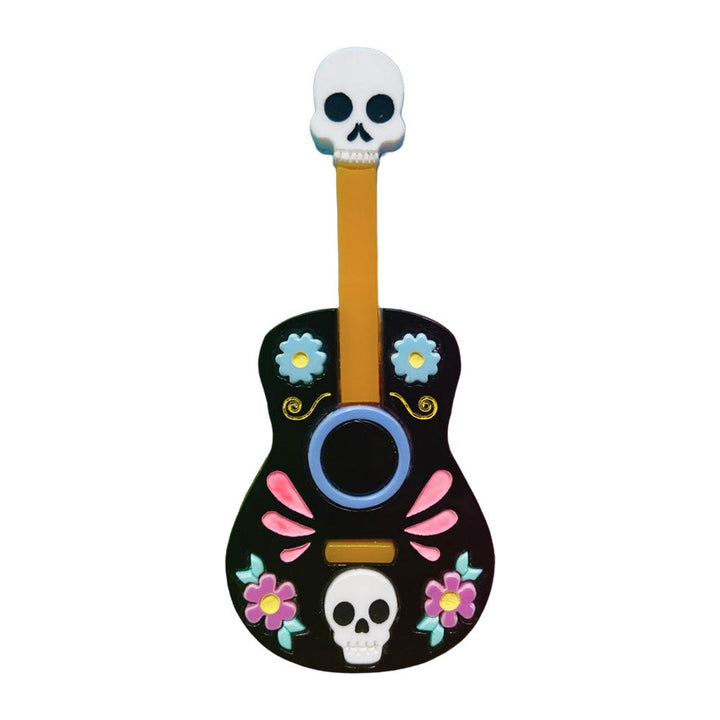 Day of the Dead 2022 - Mariachi Guitar with Skulls Acrylic Brooch by Makokot Design