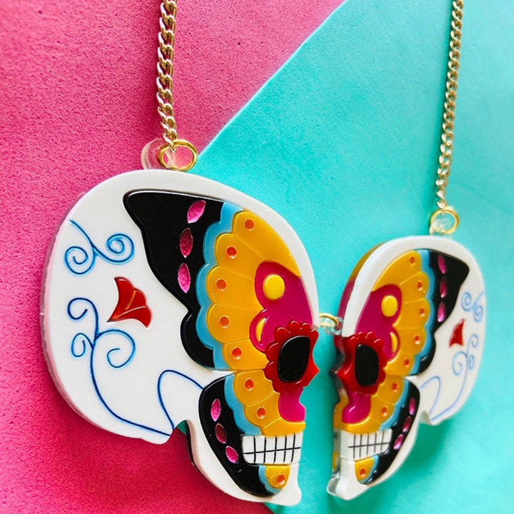 Day of the Dead Collection - Butterfly Skulls Acrylic Necklace by Makokot Design