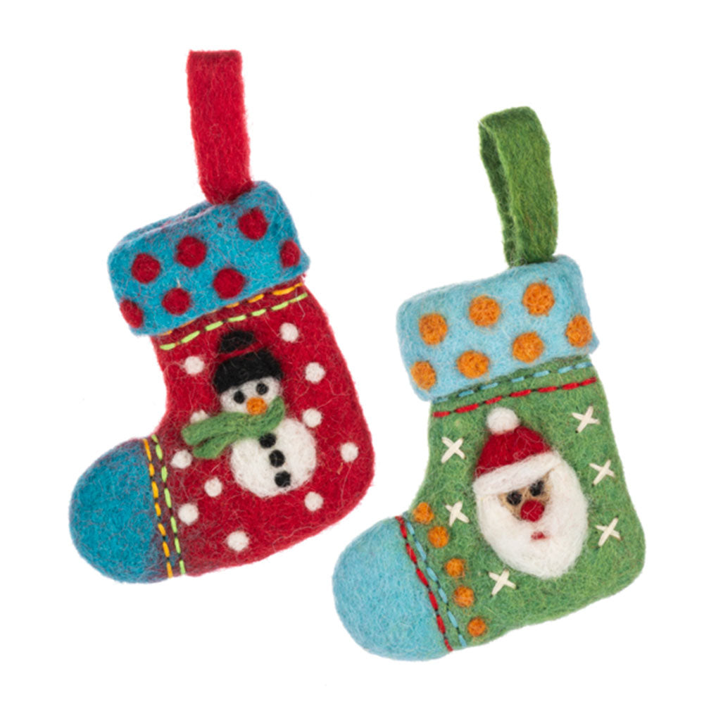 Embroidered Santa & Snowman Stocking felt Ornaments 