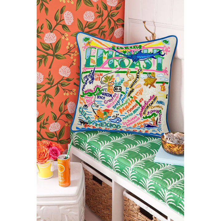 Emerald Coast Hand-Embroidered Pillow