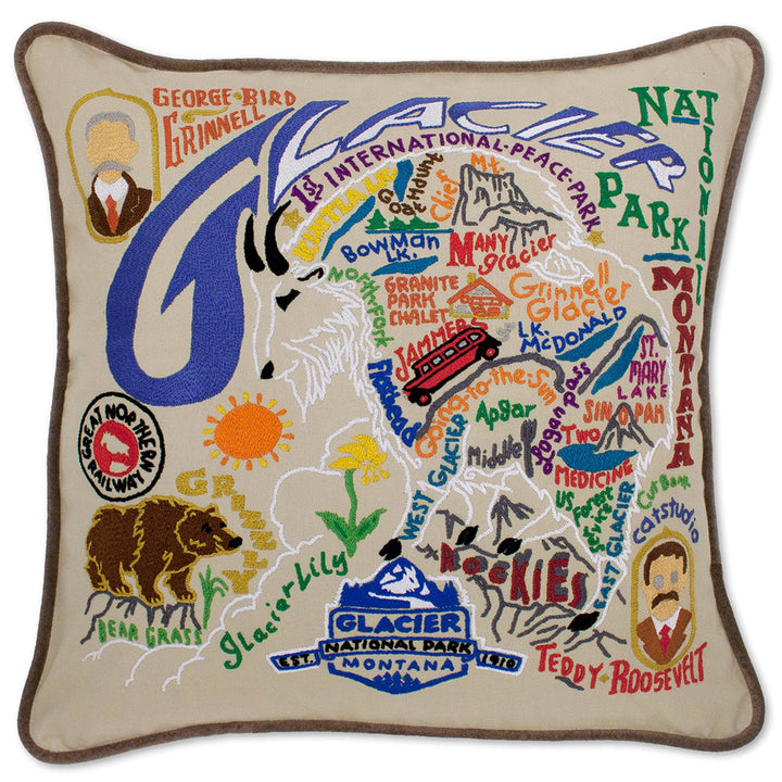 Glacier Park Hand-Embroidered Pillow