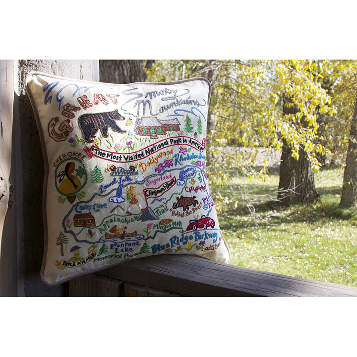 Great Smoky Mountains Hand-Embroidered Pillow