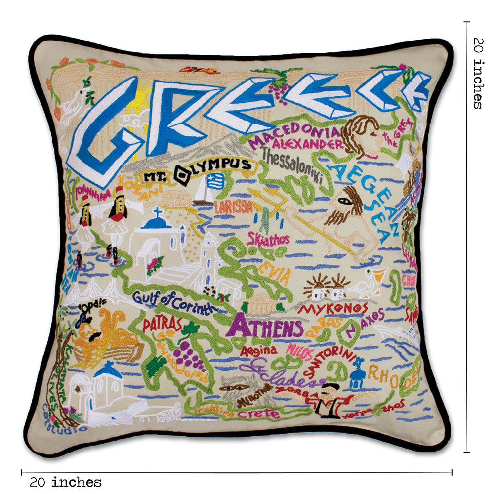 Greece Hand-Embroidered Pillow