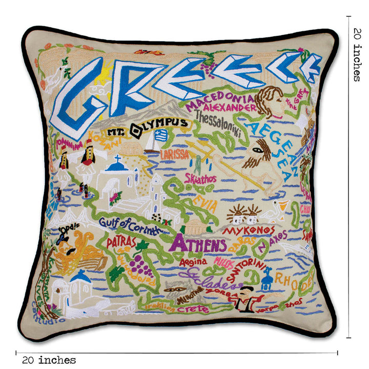 Greece Hand-Embroidered Pillow