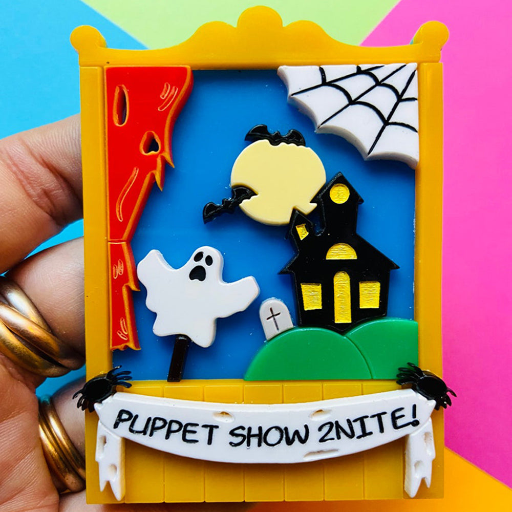 Halloween 2022 - Creepy Funfair Collection - Scary Puppet Show Acrylic Brooch by Makokot Design