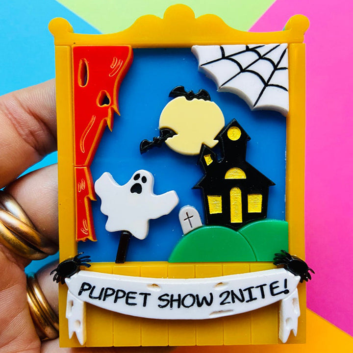 Halloween 2022 - Creepy Funfair Collection - Scary Puppet Show Acrylic Brooch by Makokot Design
