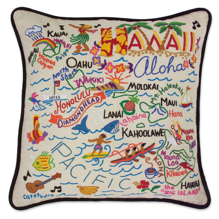 Hawaii Hand-Embroidered Pillow