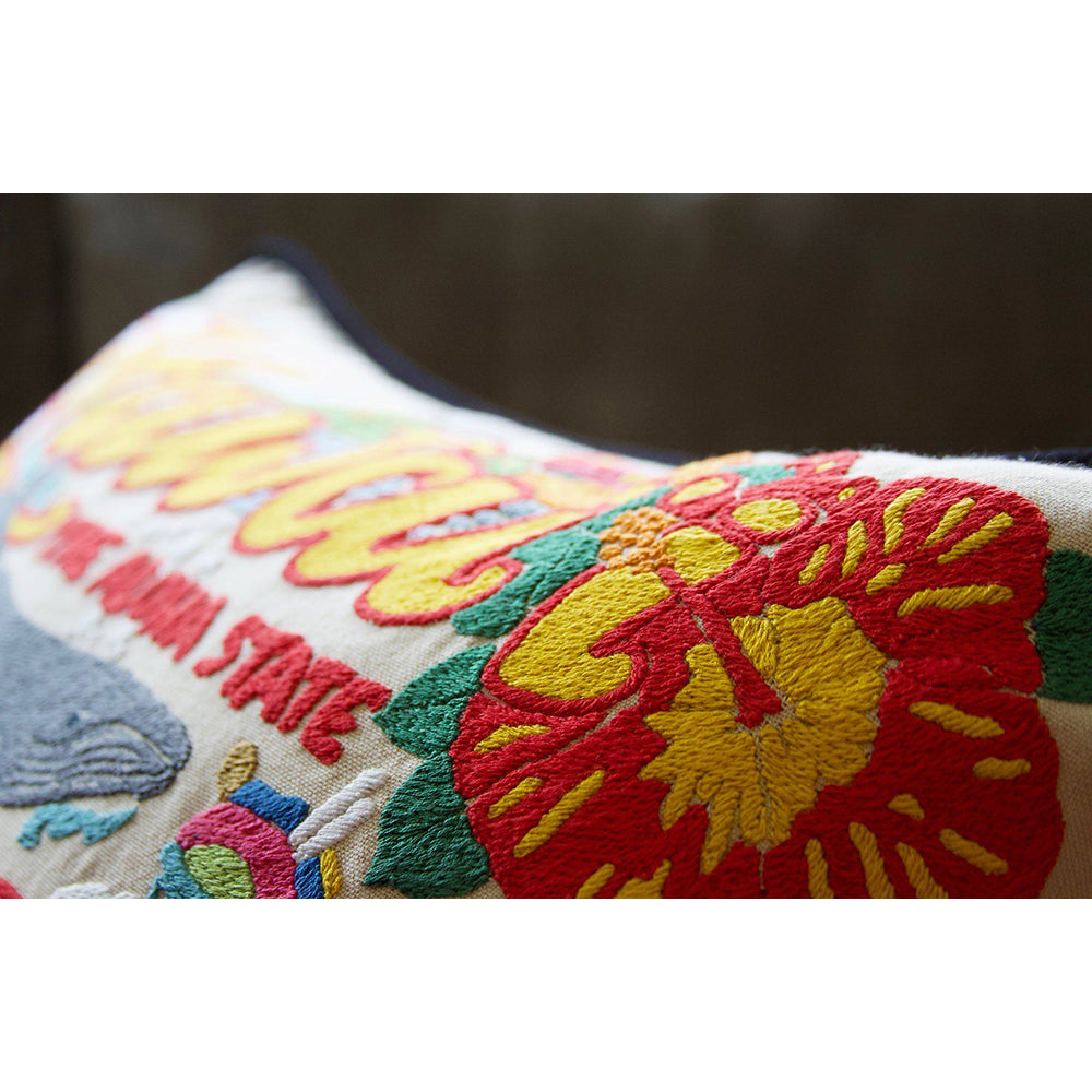 Hawaiian Isles Hand-Embroidered Pillow by Cat Studio