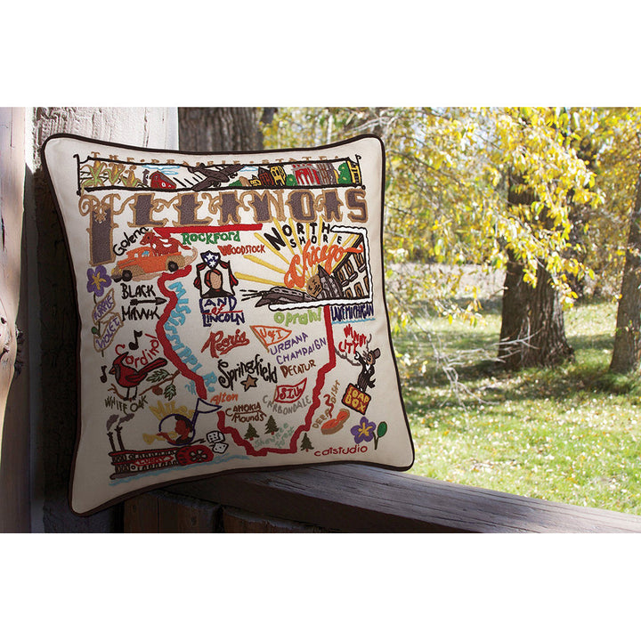 Illinois Hand-Embroidered Pillow