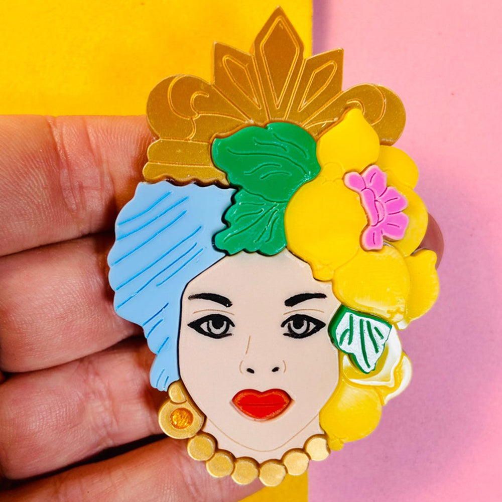 Italian Tradition Collection - Testa Di Moro with Lemons Acrylic Brooch by Makokot Design