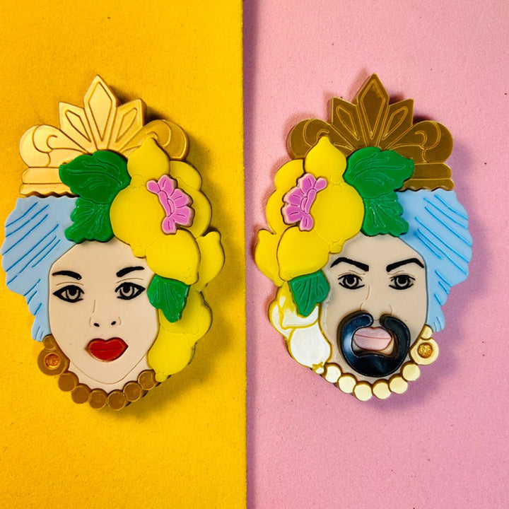 Italian Tradition Collection - Testa Di Moro with Lemons Acrylic Brooch by Makokot Design