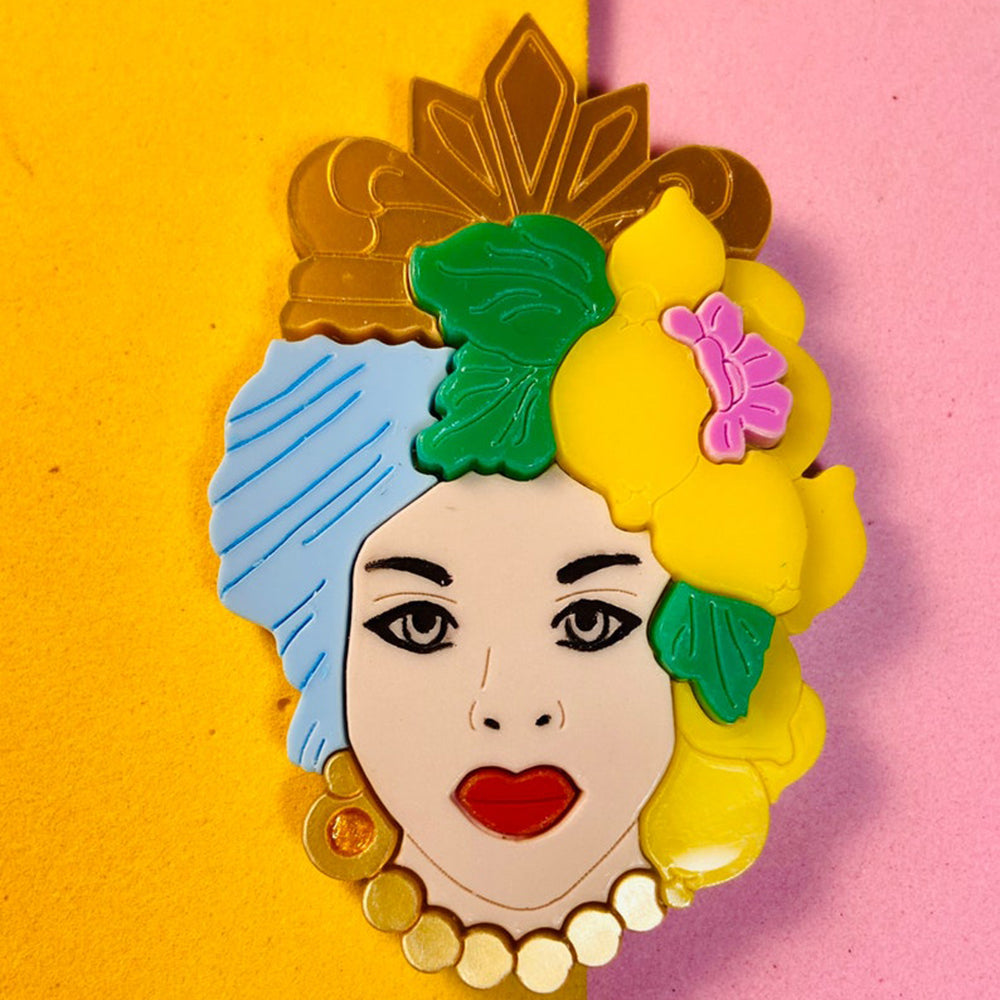 Italian Tradition Collection - Testa Di Moro with Lemons Acrylic Brooch by Makokot Design