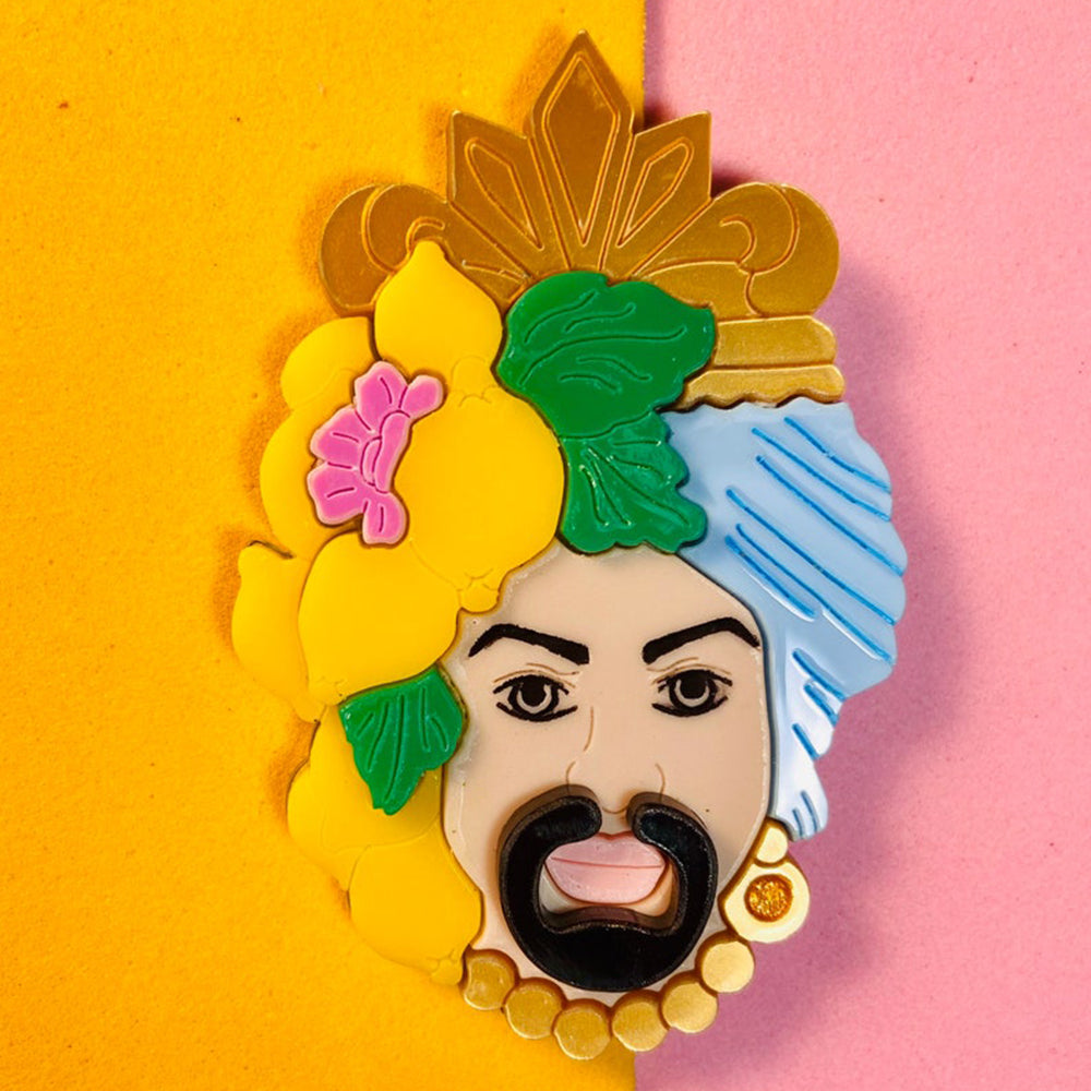 Italian Tradition Collection - Testa Di Moro with Lemons Acrylic Brooch by Makokot Design