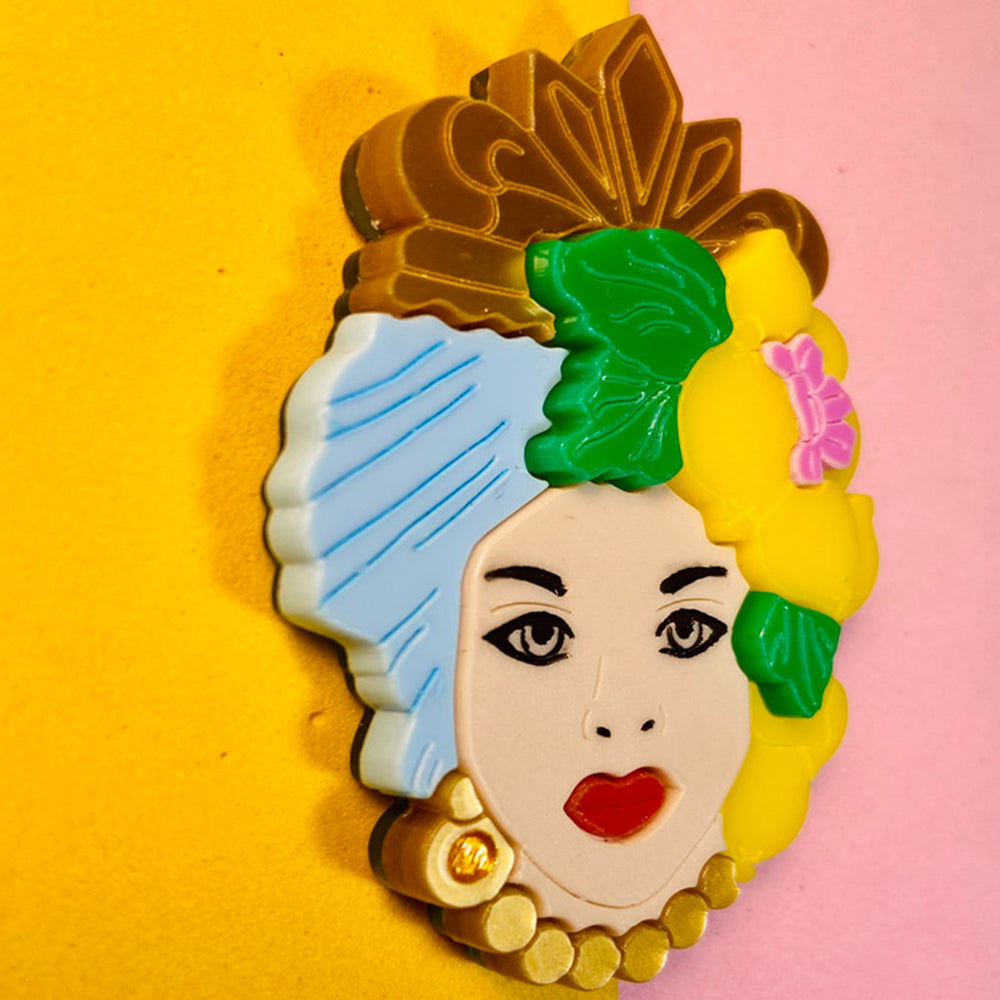 Italian Tradition Collection - Testa Di Moro with Lemons Acrylic Brooch by Makokot Design