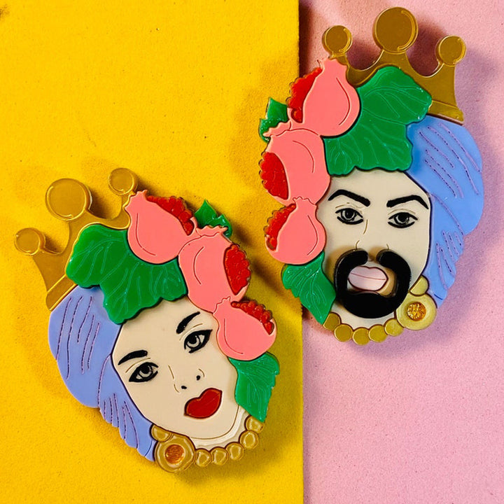 Italian Tradition Collection - Testa Di Moro with Pomegranate Acrylic Brooch by Makokot Design