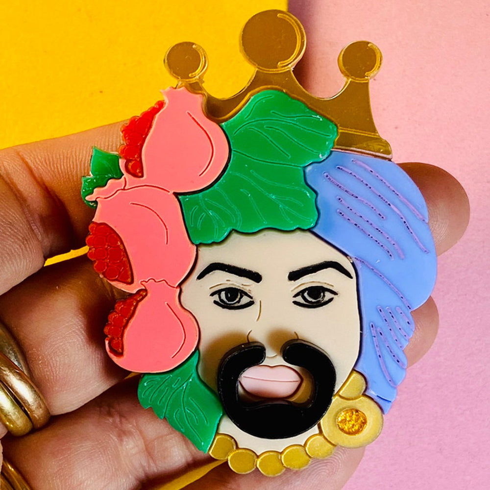 Italian Tradition Collection - Testa Di Moro with Pomegranate Acrylic Brooch by Makokot Design