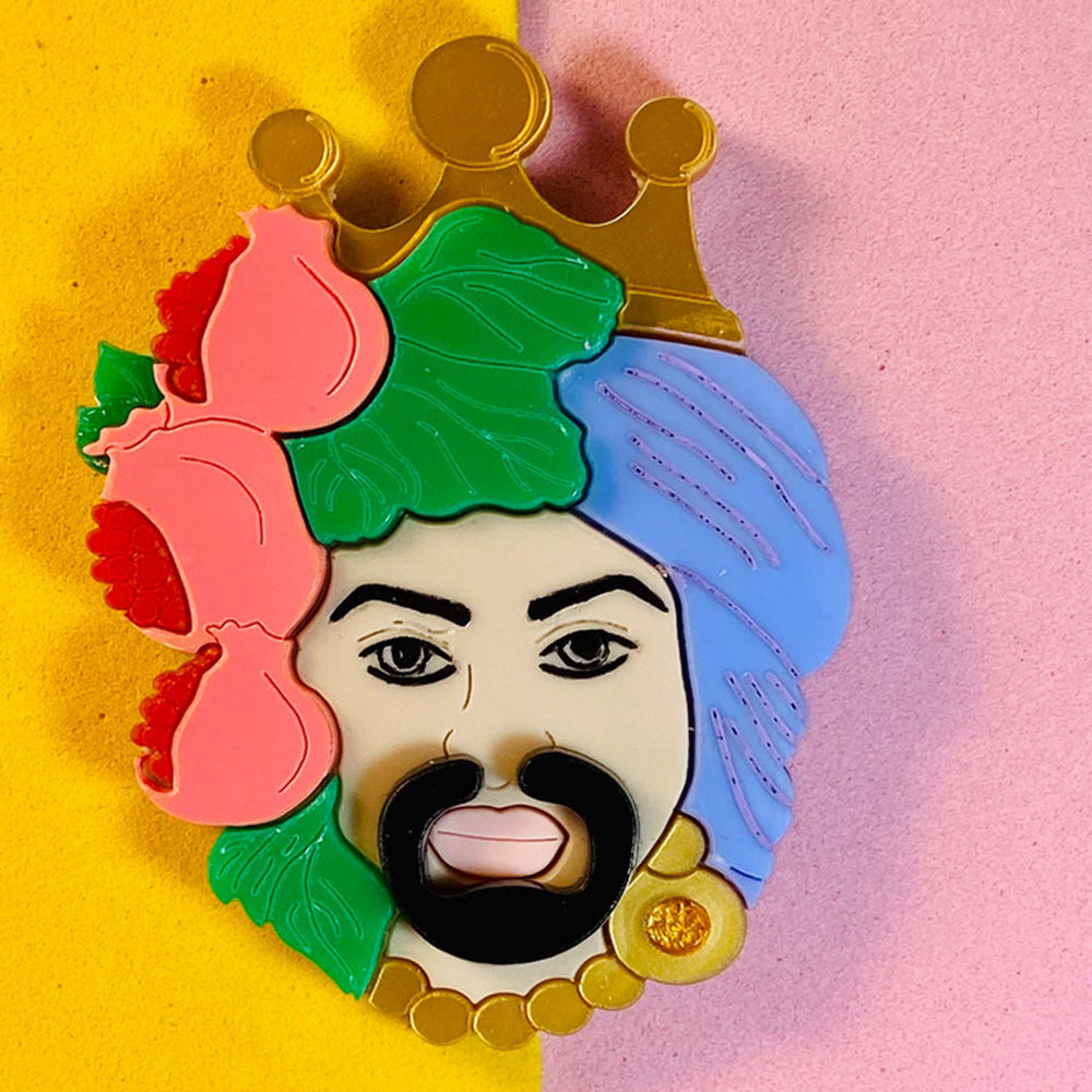 Italian Tradition Collection - Testa Di Moro with Pomegranate Acrylic Brooch by Makokot Design