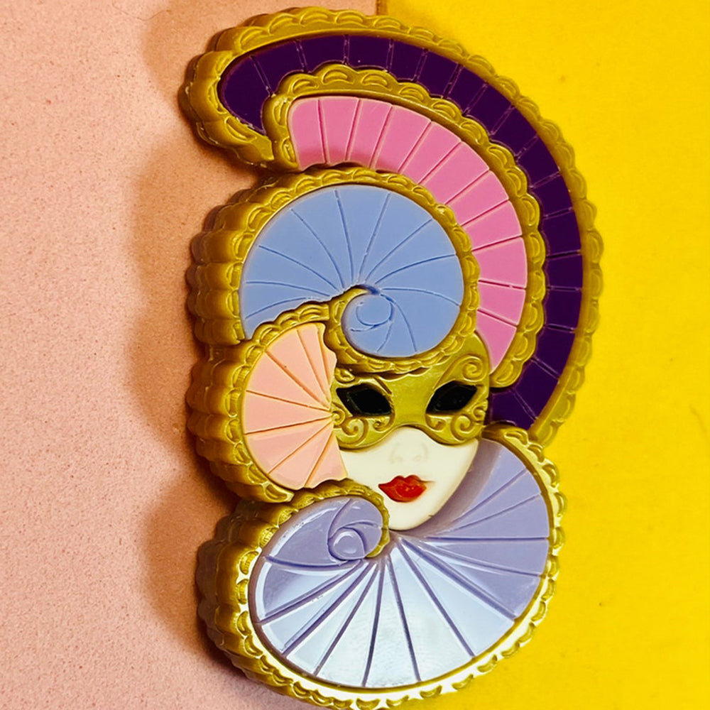Italian Tradition Collection - Venetian Mask - Colombina Acrylic Brooch by Makokot Design