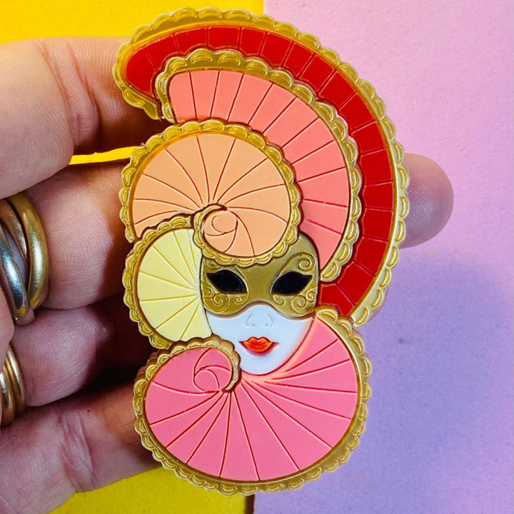 Italian Tradition Collection - Venetian Mask - Colombina Acrylic Brooch by Makokot Design