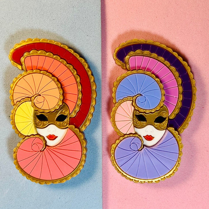Italian Tradition Collection - Venetian Mask - Colombina Acrylic Brooch by Makokot Design