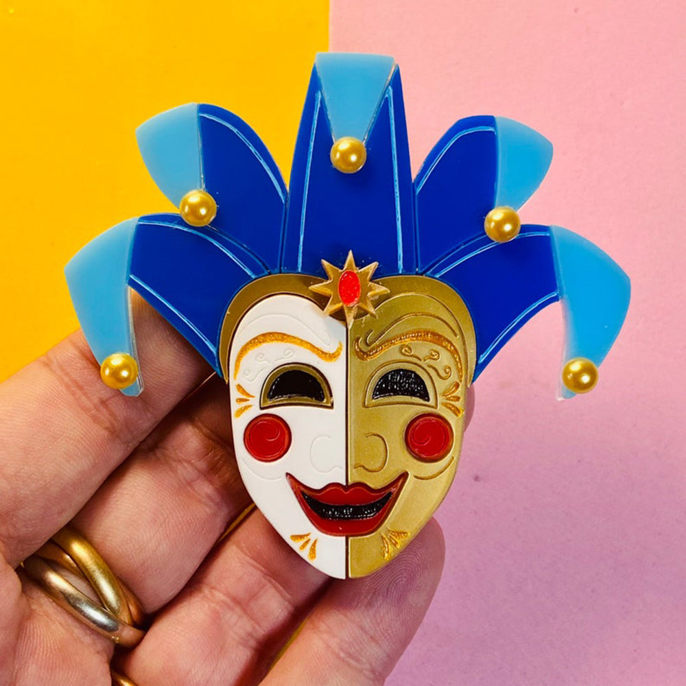 Italian Tradition Collection - Venetian Mask - Jester Acrylic Brooch by Makokot Design