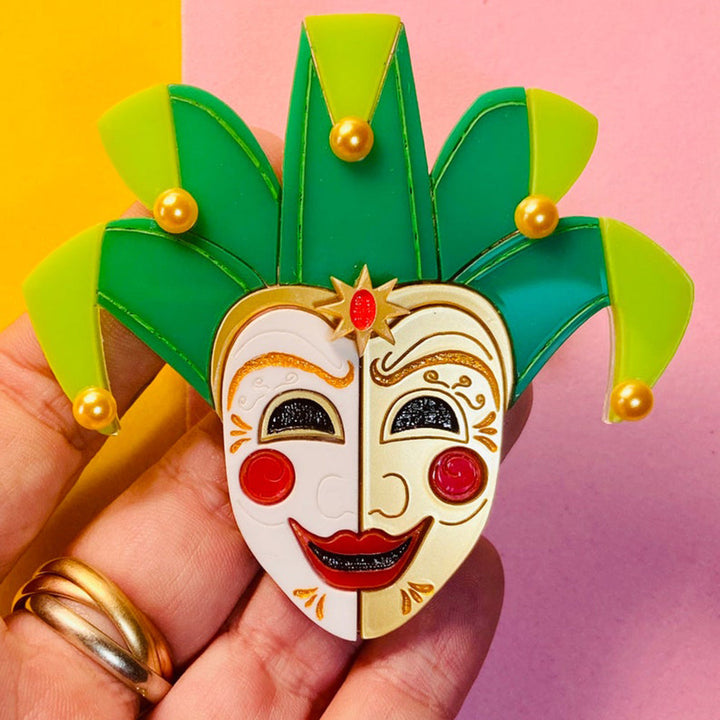 Italian Tradition Collection - Venetian Mask - Jester Acrylic Brooch by Makokot Design