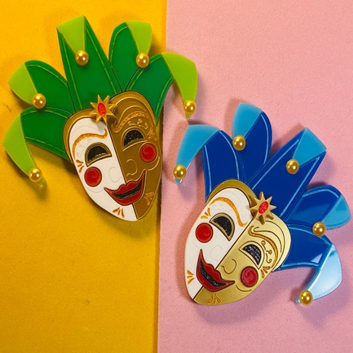 Italian Tradition Collection - Venetian Mask - Jester Acrylic Brooch by Makokot Design