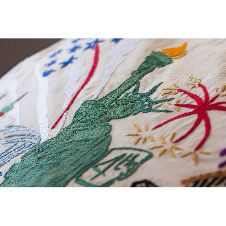 Lady Liberty Hand-Embroidered Pillow