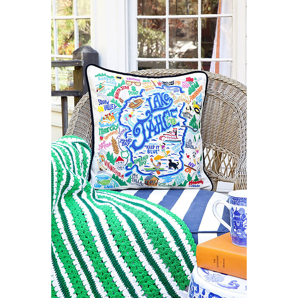 Lake Tahoe Hand-Embroidered Pillow