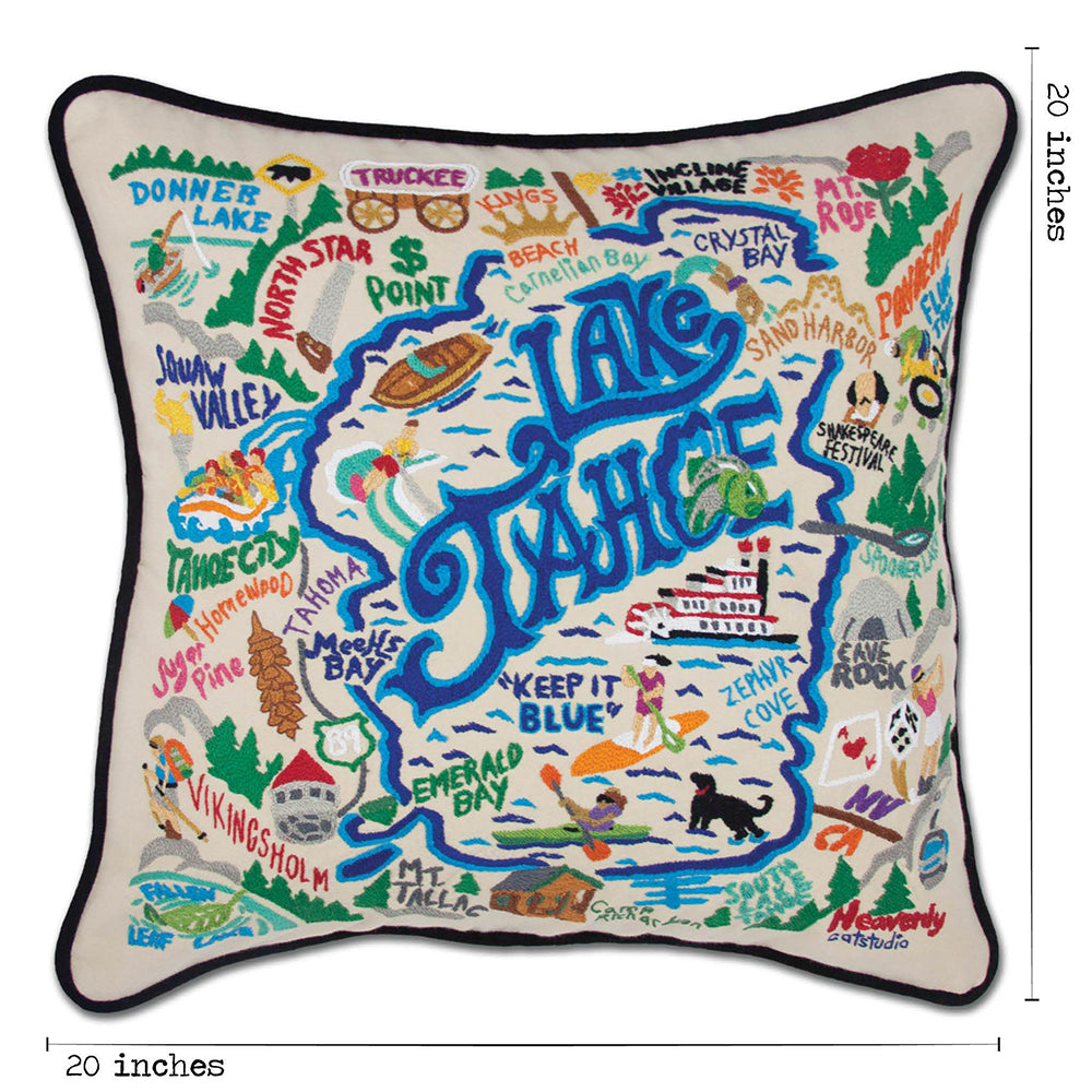 Lake Tahoe Hand-Embroidered Pillow