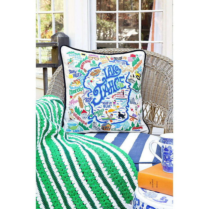 Lake Tahoe Hand-Embroidered Pillow