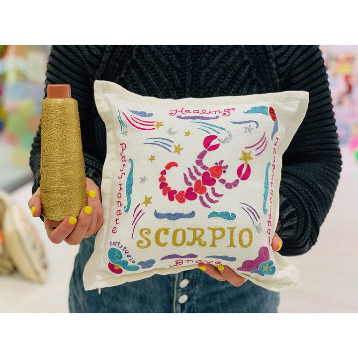 Libra Astrology Hand-Embroidered Pillow by Cat Studio