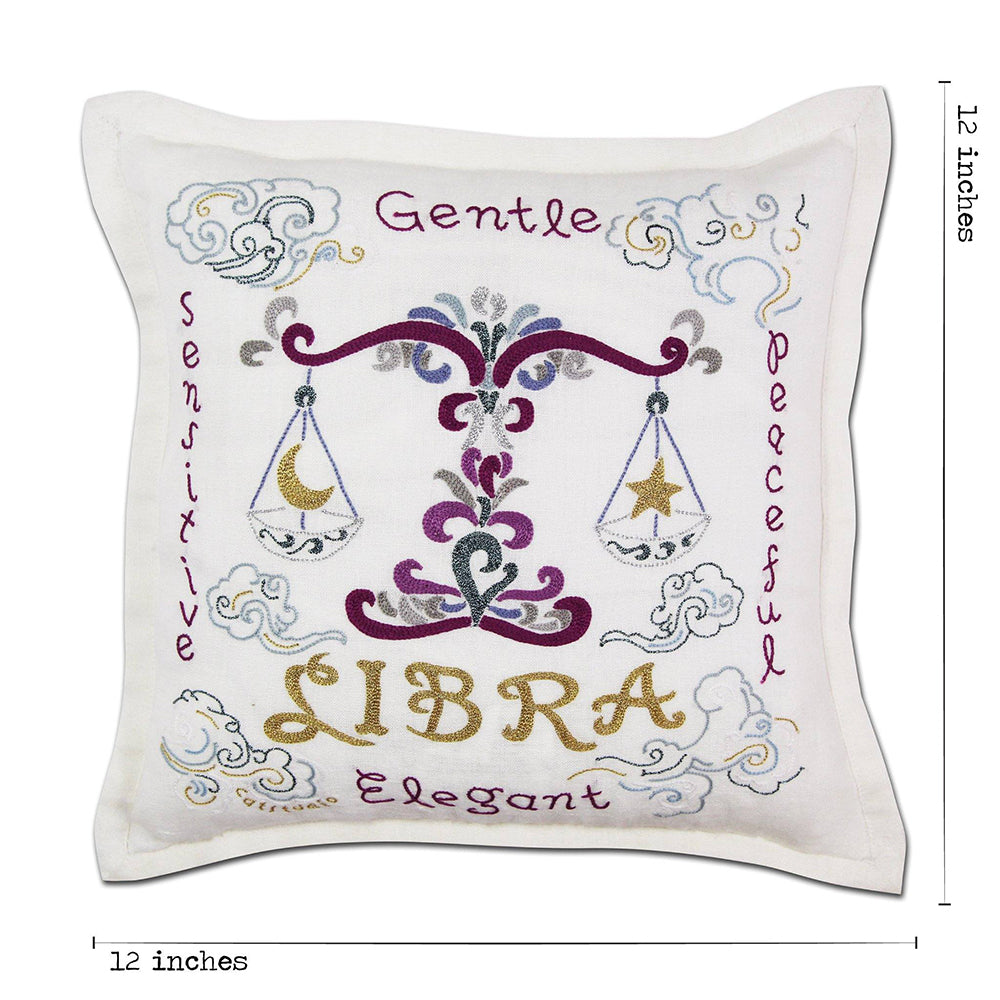 Libra Astrology Hand-Embroidered Pillow by Cat Studio